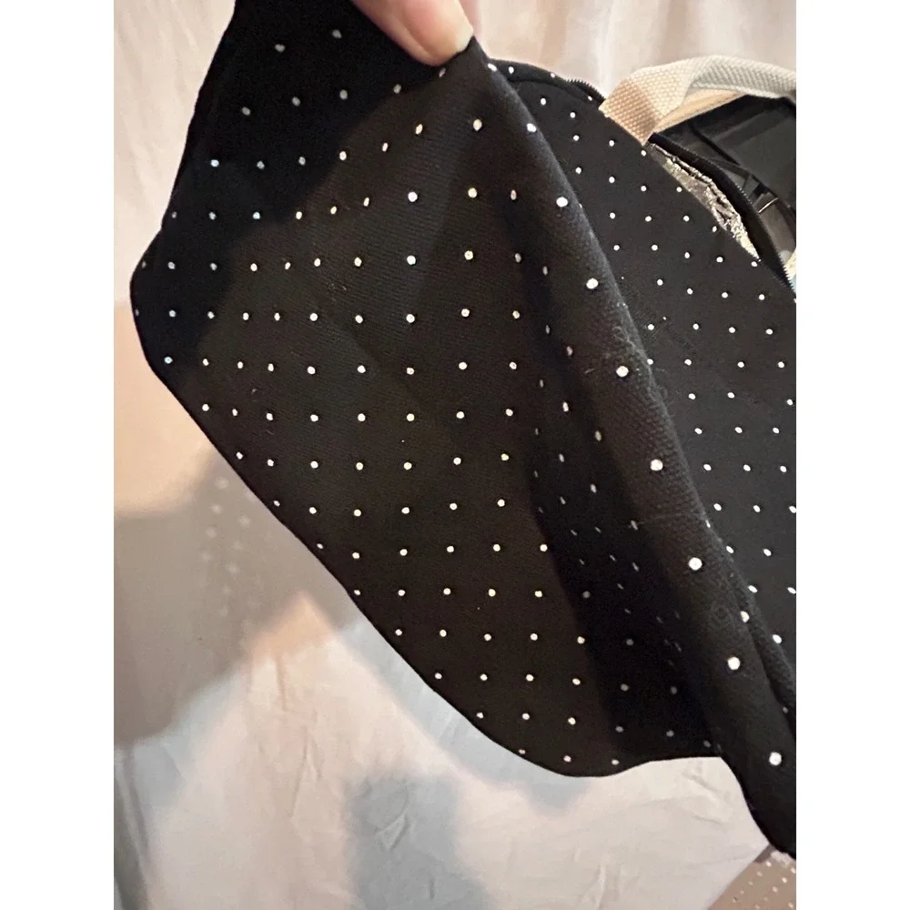 Black White Polka‎ Dot Insulated Lunch Bag Cooler Bag Zipper Top Handles